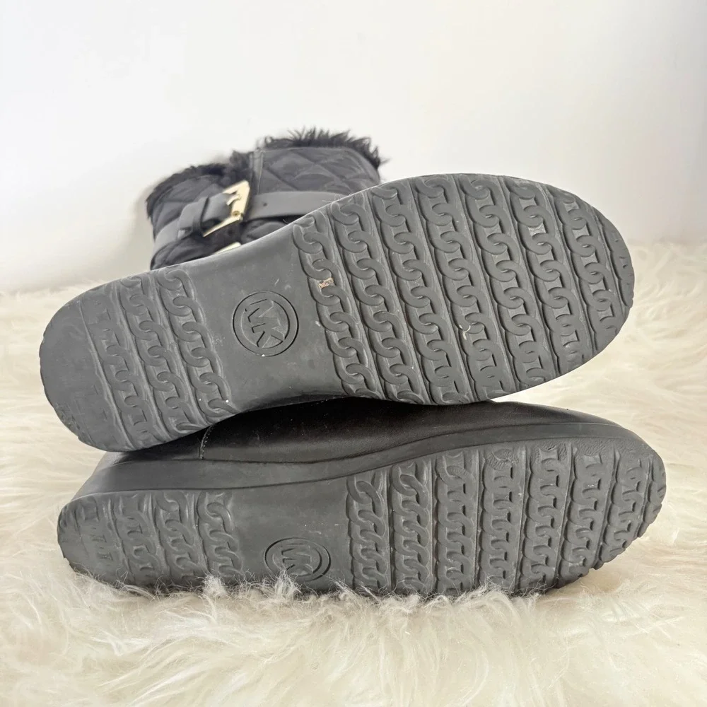 Michael Kors Black Quilted Faux Fur Trim Buckle‎ Boots AQ13G 7M